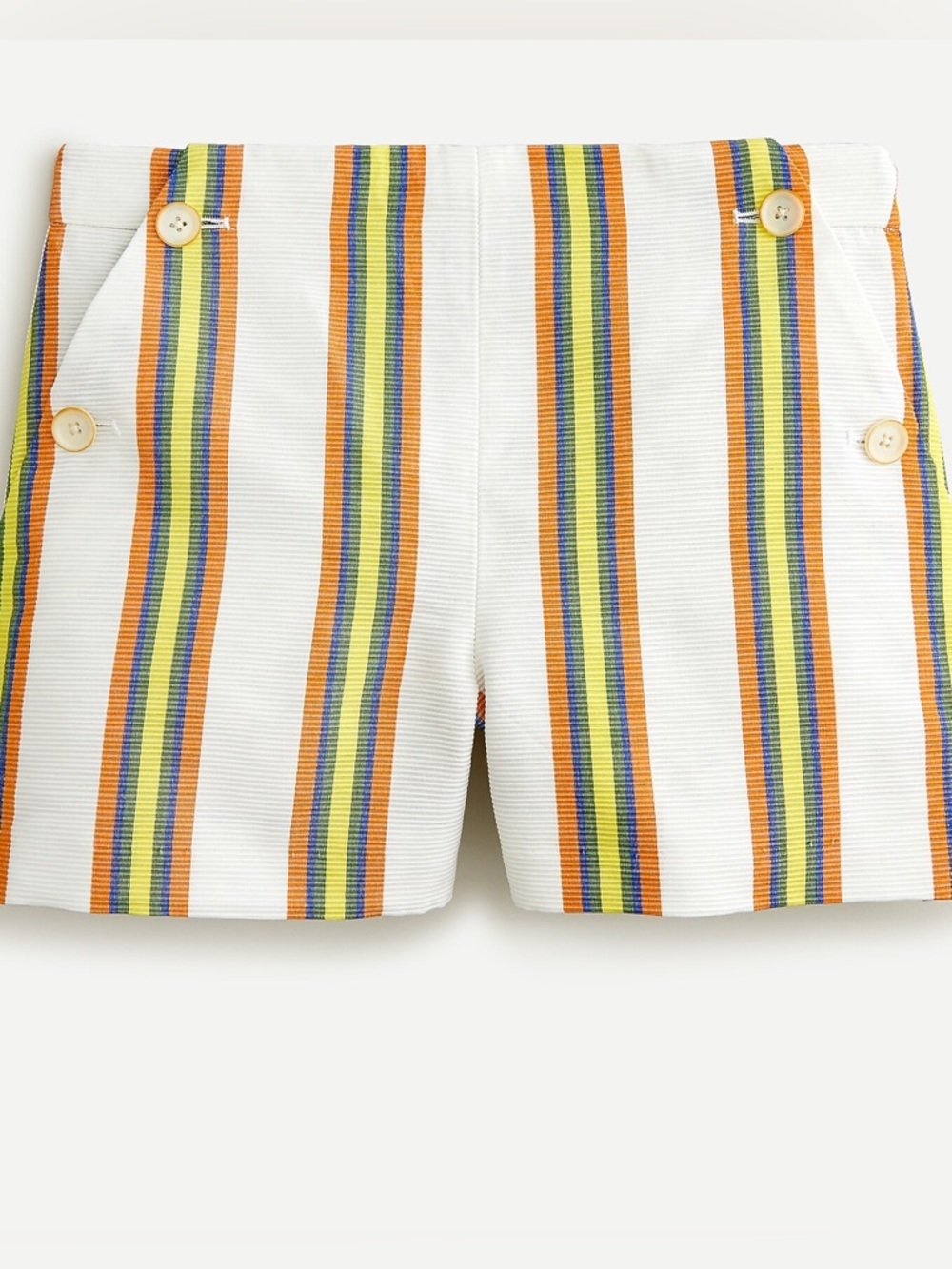 J. Crew White Striped Cotton Shorts with Orange, Yellow & Blue